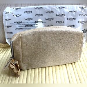 Lancome Gold Glitter Zipper Cosmetic Makeup Bag
